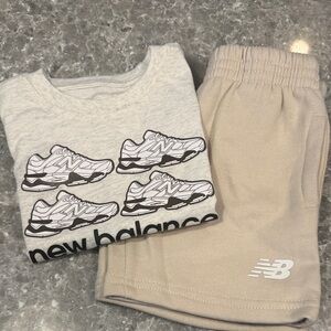 New Balance Light Gray Tee and Beige Shorts Set 3t